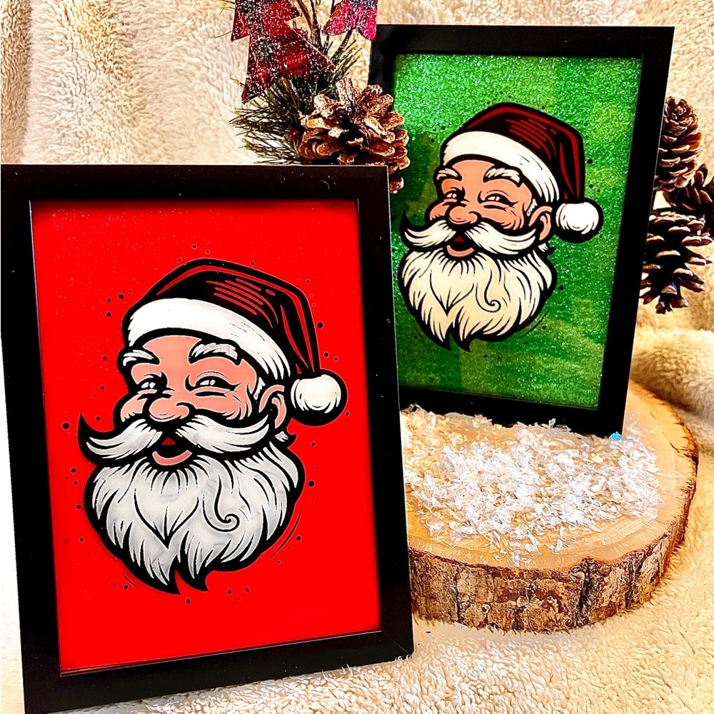 Handcrafted Santa Claus Christmas Glass Print - Limited Edition. Xmas art.
